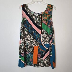 NWT JUNAROSE Sleeveless Patchwork Floral Geometric Blouse Multi Color US 18